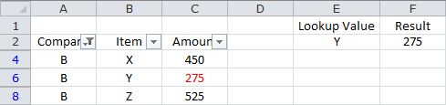 Looking Up a Value Based on a Single Criteria - Filtered List
