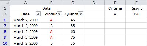 Summing Based on a Single Criteria in a Filtered List